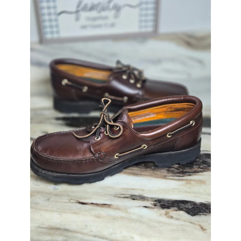 Timberland Mens 3-Eye Lug Handsewn Boat Shoes Dark Brown Leather 11.5M 79601